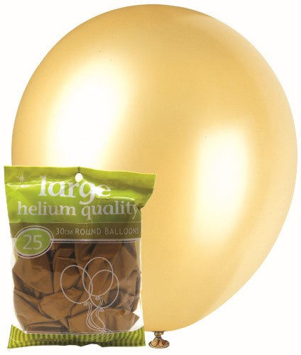25pk Large Metallic Gold 30cm Round Latex Balloons